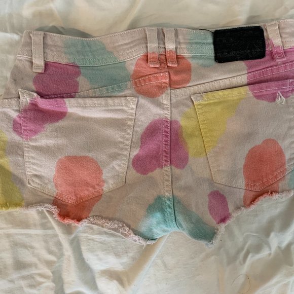Colourful Polka dot Cut off Jean Shorts - Picture 2 of 4